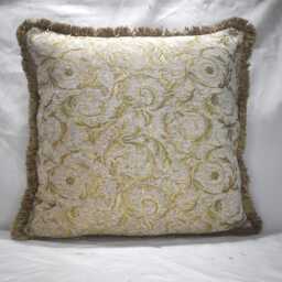 Embroidered Ivory Gold Leaf Chenille Fringe Pillow For Sofa Or Chair Hand Made in Usa - thumbnail 2