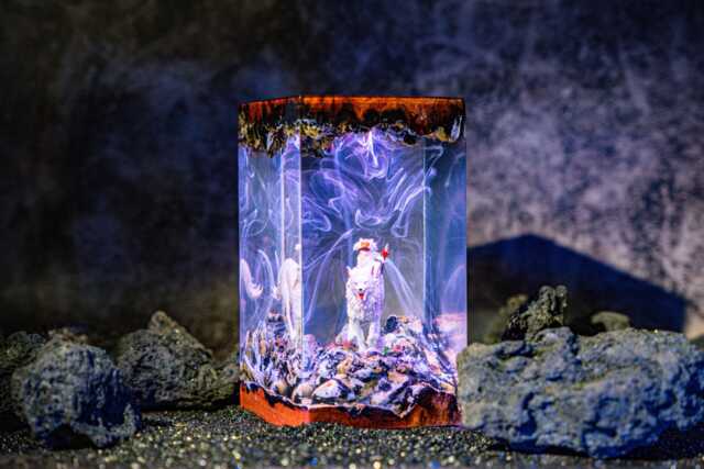 Princess & Wolf Forest Spirit Lamp, Resin Night Light, Fantasy Anime Girl Decor, Epoxy Lamp For Her, Magical Creature Scene, Table - image 1