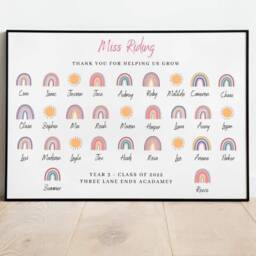 Personalised Teacher End Of Year Thank You Gift - Bee Class Names Wall Print Pupil Leaving Teaching Assistant Keepsake - thumbnail 3