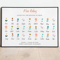 Personalised Teacher End Of Year Thank You Gift - Bee Class Names Wall Print Pupil Leaving Teaching Assistant Keepsake - thumbnail 2