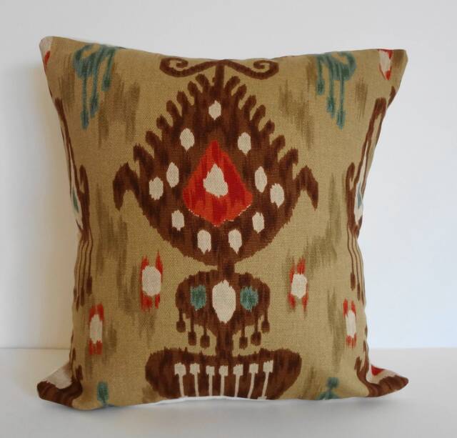 Ikat Adobe Robert Allen Fabrics, Khanjali, Teal, Brown, Tan, Red, 12 X - image 1