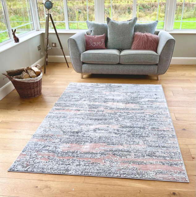 New Modern Pink Silver Grey Cream Metallic Marble Wave Design Rug Colorful Silky Soft Good Quality Floor Area Mats UK - image 1