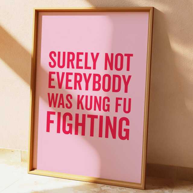 Kung Fu Fighting Pink Print Funny Quote Wall Decor - image 1