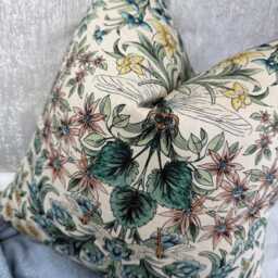 Mirabell Cushion Cover Sanderson Fabric Botanical Dragonfly Pillow Arts & Crafts Style Handmade in UK - thumbnail 4