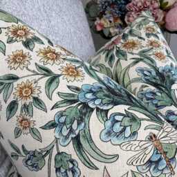 Mirabell Cushion Cover Sanderson Fabric Botanical Dragonfly Pillow Arts & Crafts Style Handmade in UK - thumbnail 3