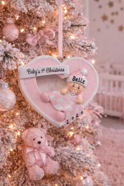 Personalised Resin Hanging Decoration , Christmas Baby Pink Heart, Personalized - image 1