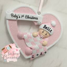 Personalised Resin Hanging Decoration , Christmas Baby Pink Heart, Personalized - thumbnail 2
