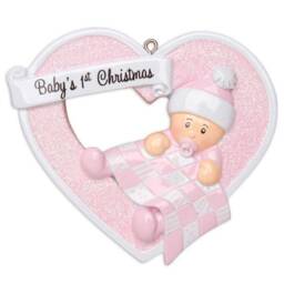 Personalised Resin Hanging Decoration , Christmas Baby Pink Heart, Personalized - thumbnail 3