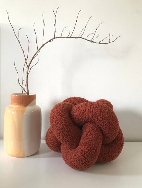 Terracotta Boucle Ball Pillow, Scandinavian Knot Cushion, Knot Cute Textured Throw Pillow - image 1