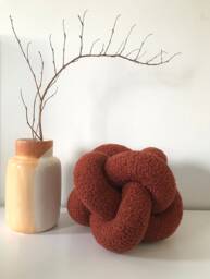 Terracotta Boucle Ball Pillow, Scandinavian Knot Cushion, Knot Cute Textured Throw Pillow - thumbnail 1