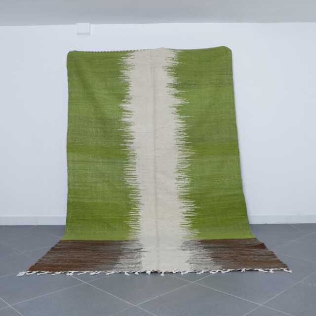 Moroccan Berber Rug Green Wool Flatweave - 10.4 X 6.3 Ft - image 1