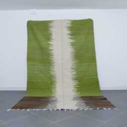 Moroccan Berber Rug Green Wool Flatweave - 10.4 X 6.3 Ft - thumbnail 1