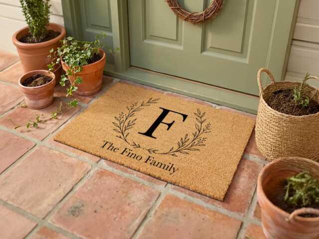 Botanical Branch Initial Letter - Monogram Coir Doormat - Personalised Welcome Mat Wedding Gift - image 1