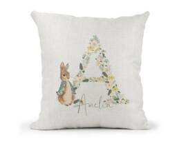 Personalised Peter Rabbit Cushion...girls Green Lemon Floral Letter Gift..bedroom Decor.daughter..granddaughter.goddaughter.niece.birthday - thumbnail 1