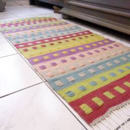 Hand Woven Wool Rug Pastel Squares. Made Area in Gentle Pastel Colors - thumbnail 2