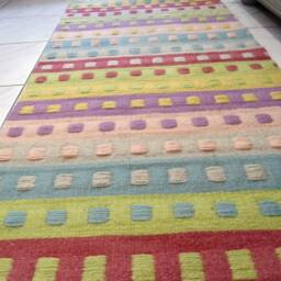 Hand Woven Wool Rug Pastel Squares. Made Area in Gentle Pastel Colors - thumbnail 3