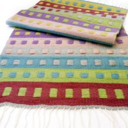 Hand Woven Wool Rug Pastel Squares. Made Area in Gentle Pastel Colors - thumbnail 4
