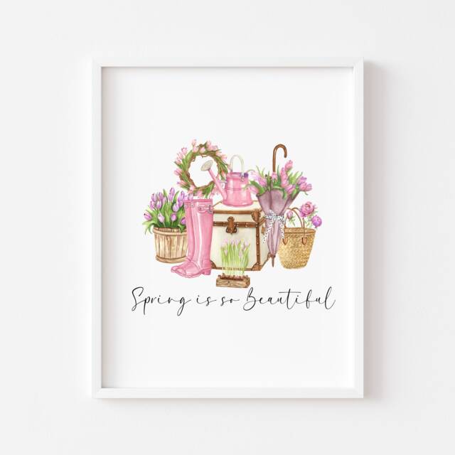 Pink Floral Spring Watercolour Home Decor Unframed Wall Art Poster Print - image 1