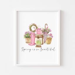 Pink Floral Spring Watercolour Home Decor Unframed Wall Art Poster Print - thumbnail 2