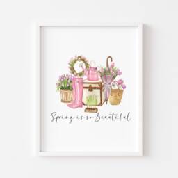 Pink Floral Spring Watercolour Home Decor Unframed Wall Art Poster Print - thumbnail 1