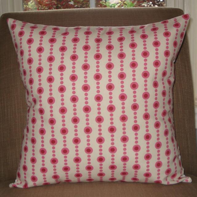 New 18x18 Inch Designer Handmade Pillow Case in Pink & Red Dots On Off White Backgroud