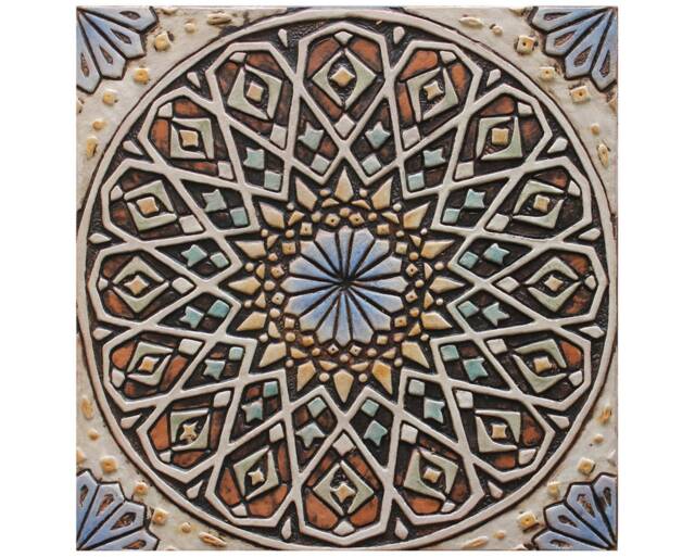 Handmade Moroccan Ceramic Wall Art Tile, Matt Blue, - 30cm/11.8 - image 1