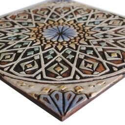 Handmade Moroccan Ceramic Wall Art Tile, Matt Blue, - 30cm/11.8 - thumbnail 3