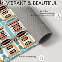 Teal Orange Retro Geometric Repeat Pattern Rug Non-Slip Soft Area Carpet Bedroom Living Room Hallway Mat Decor - Made in UK - thumbnail 4
