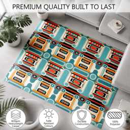 Teal Orange Retro Geometric Repeat Pattern Rug Non-Slip Soft Area Carpet Bedroom Living Room Hallway Mat Decor - Made in UK - thumbnail 3