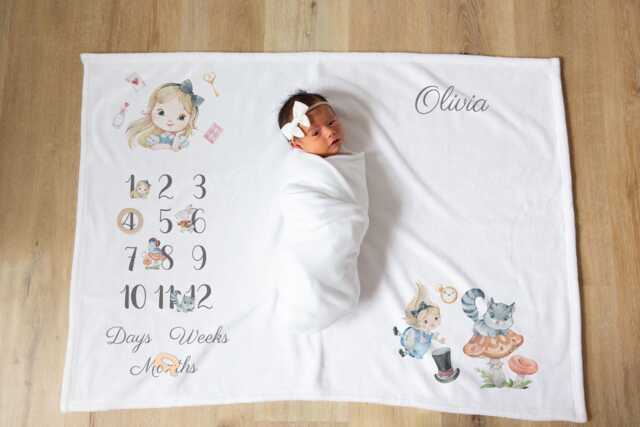 Alice in Wonderland Baby Milestone Blanket Flannel Nursery Decor - image 1