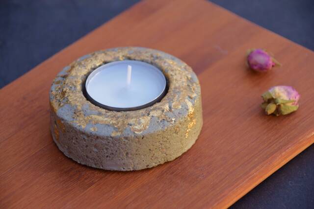 Concrete Tealight Candle - Golden Light Holder Gift For Her Outdoor Candlelight Mother's Day Gold Concrete - image 1