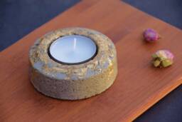 Concrete Tealight Candle - Golden Light Holder Gift For Her Outdoor Candlelight Mother's Day Gold Concrete
