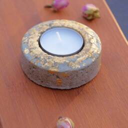 Concrete Tealight Candle - Golden Light Holder Gift For Her Outdoor Candlelight Mother's Day Gold Concrete - thumbnail 2