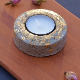 Concrete Tealight Candle - Golden Light Holder Gift For Her Outdoor Candlelight Mother's Day Gold Concrete - thumbnail 4