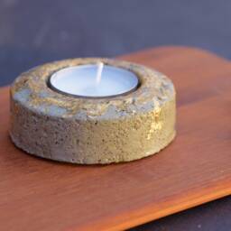 Concrete Tealight Candle - Golden Light Holder Gift For Her Outdoor Candlelight Mother's Day Gold Concrete - thumbnail 3