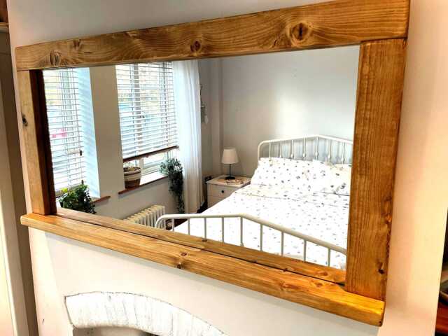 Handmade Rustic Wooden Mirror With Shelf, Waxed in An English Oak Finish Farmhouse Decor - image 1
