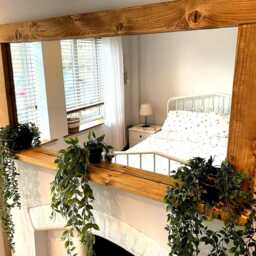 Handmade Rustic Wooden Mirror With Shelf, Waxed in An English Oak Finish Farmhouse Decor - thumbnail 3