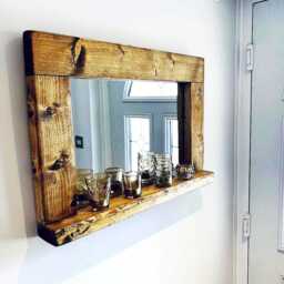 Handmade Rustic Wooden Mirror With Shelf, Waxed in An English Oak Finish Farmhouse Decor - thumbnail 2