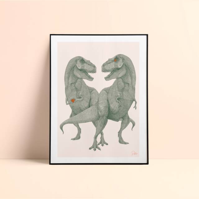 Cartoon Illustration Duo Of Dinosaurs - 30x40cm Digital Print Poster Print On Thick Textured Paper Pablo Is A Girl - image 1