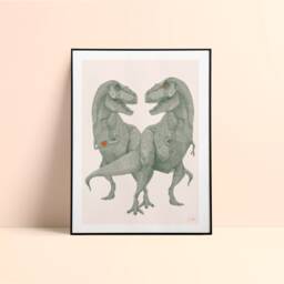Cartoon Illustration Duo Of Dinosaurs - 30x40cm Digital Print Poster Print On Thick Textured Paper Pablo Is A Girl - thumbnail 1