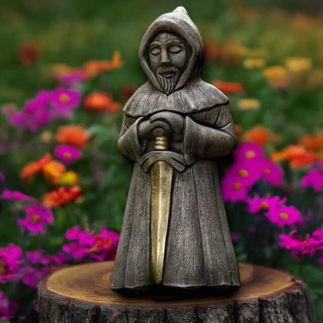 Medieval Concrete Monk Statue With Sword Stone Warrior Figurine Hooded Guardian Sculpture Cement Garden Decor Handmade Ornament Gift - image 1