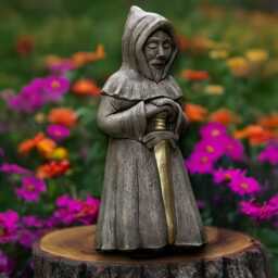 Medieval Concrete Monk Statue With Sword Stone Warrior Figurine Hooded Guardian Sculpture Cement Garden Decor Handmade Ornament Gift - thumbnail 3