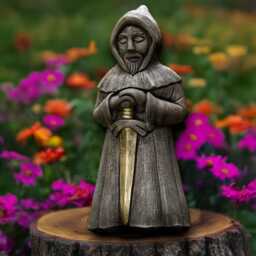Medieval Concrete Monk Statue With Sword Stone Warrior Figurine Hooded Guardian Sculpture Cement Garden Decor Handmade Ornament Gift - thumbnail 1