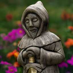 Medieval Concrete Monk Statue With Sword Stone Warrior Figurine Hooded Guardian Sculpture Cement Garden Decor Handmade Ornament Gift - thumbnail 2