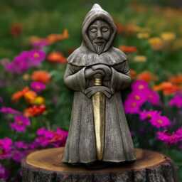 Medieval Concrete Monk Statue With Sword Stone Warrior Figurine Hooded Guardian Sculpture Cement Garden Decor Handmade Ornament Gift - thumbnail 4
