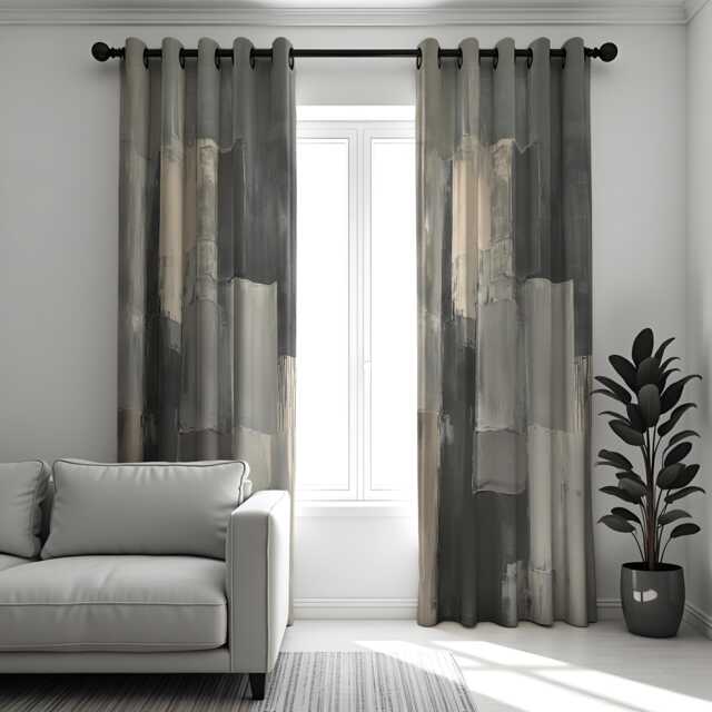 Grey Abstract Curtains, Neutral Brushstroke Pattern Drapes, Modern Contemporary Window Panels, Made To Measure Living Room Decor - image 1