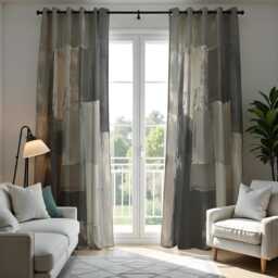 Grey Abstract Curtains, Neutral Brushstroke Pattern Drapes, Modern Contemporary Window Panels, Made To Measure Living Room Decor - thumbnail 2