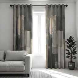 Grey Abstract Curtains, Neutral Brushstroke Pattern Drapes, Modern Contemporary Window Panels, Made To Measure Living Room Decor - thumbnail 1