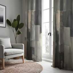 Grey Abstract Curtains, Neutral Brushstroke Pattern Drapes, Modern Contemporary Window Panels, Made To Measure Living Room Decor - thumbnail 3
