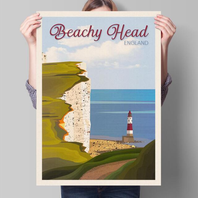 Beachy Head Lighthouse Travel Poster - English Wall Art East Sussex A3, A2, A1 - image 1